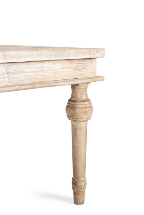 GINER Y COLOMER Mesa de Comedor de Madera Maciza de Mango 240 cm, Tapa Tallada con Pátina Blanca y Patas Torneadas, Estilo Rústico Vintage